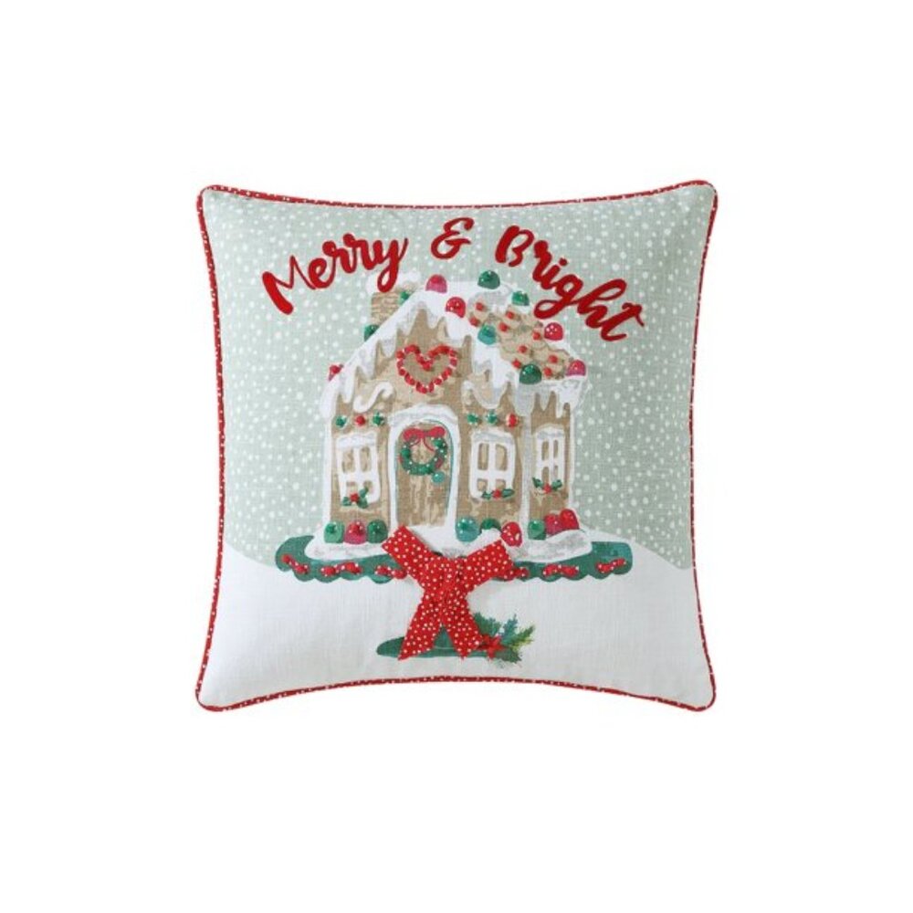 Pioneer Woman Gingerbread House Decorative Throw Pillow 18" x 18" Christmas New